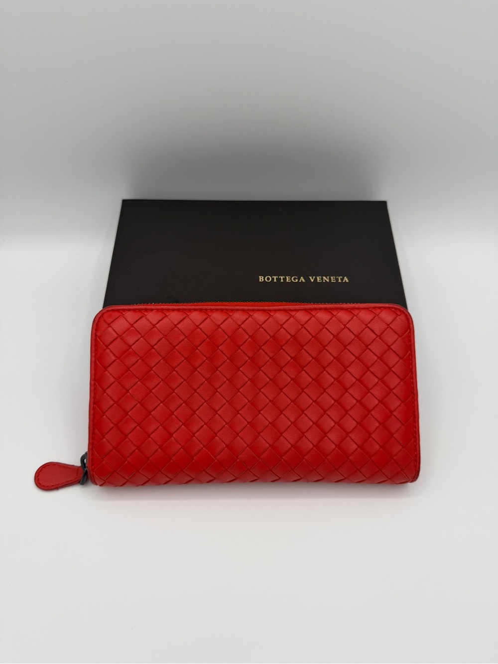 Bottega Veneta Orange/Red Intrecciato Zip Wallet